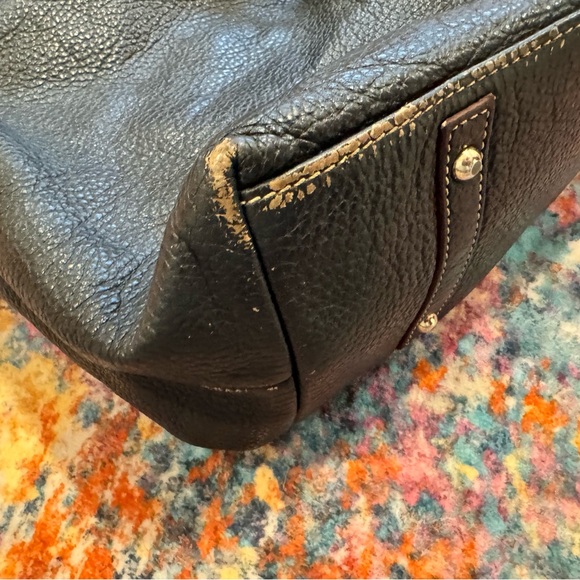 Dooney & Bourke Black Leather Hobo Shoulder Bag | Gold Logo Hardware - Picture 3 of 6